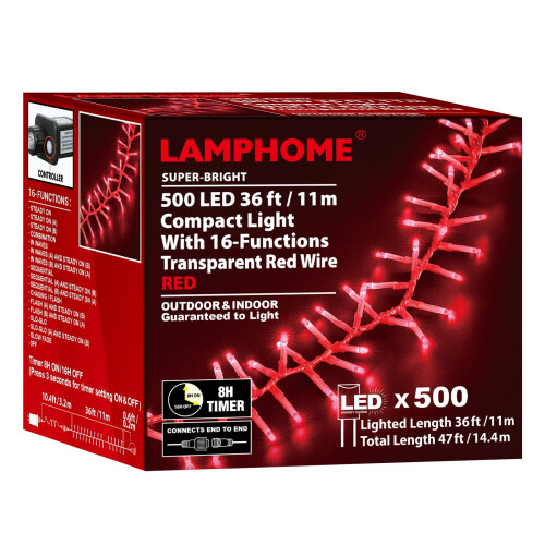 Χριστουγεννιάτικα φωτάκια σε κορδόνι 36FT500LED, 16 λειτουργίες, διαφανές σύρμα, 1