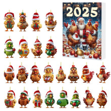 2025 Christmas Advent Calendar – 24pcs Acrylic Chicken Ornaments, 24-Day Countdown, Party Favors for Grandkids