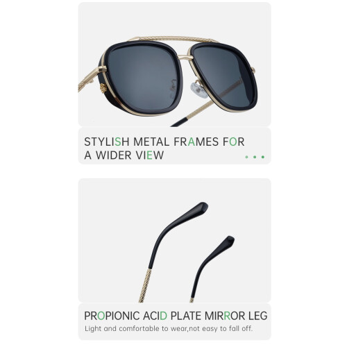 HJ-7352Unisex Γυαλιά Ηλίου - Ρετρό Διπλή Γέφυρα, Τετράγωνος Σκελετός για Γυναίκες & 1