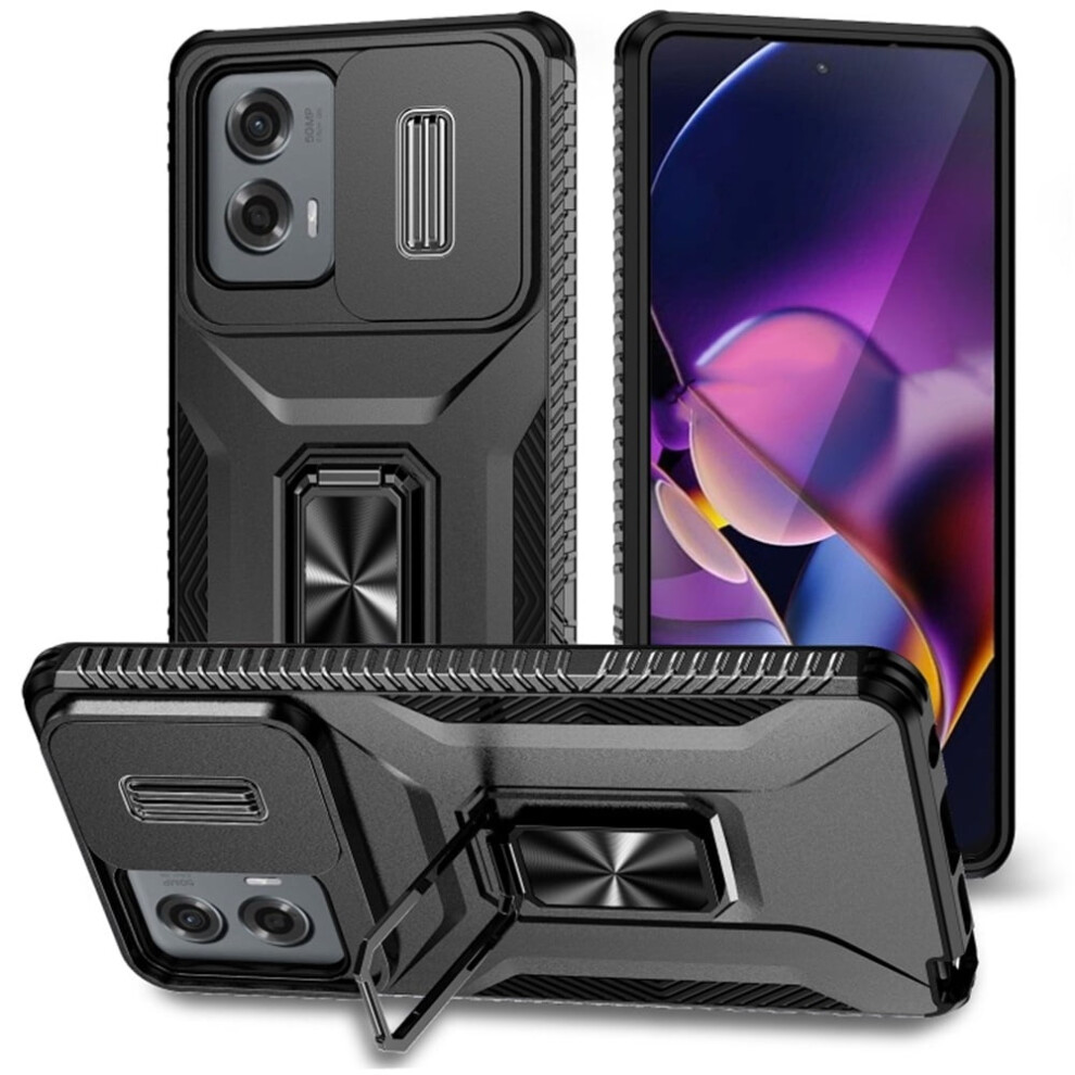 Slim Shockproof Hybrid Case For Motorola Moto G Stylus 2024 (6.7") Â Slide Camera Cover, Rotated Ring Kickstand, Military-Grade, Black 9313598249920