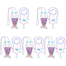 5Sets Plastic Beaded Ketting Set Met Ring Oorbellen Voor Strandfeest