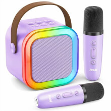 Mini Karaoke Machine with 2 Wireless Mics, Compatible with Kids & Adults, Purple Birthday Gift for Ages 4-12+