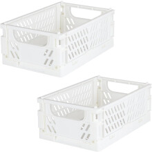2-Pack Mini Foldable Plastic Baskets, Collapsible Storage Crates for Home/Kitchen/Bedroom/Bathroom/Office (5.9x3.8x2.2", White)