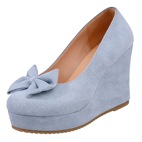 Willtoo Women's Bow Platform Wedge High Heels Ankle Strap Pumps Sky Blue 1