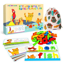See & Spell Matching Letter Toy for Kids 3-6, Preschool Learning Activity with 80 Pcs, CVC Word Builder, Shape & Color Recognition Game, Compatible
