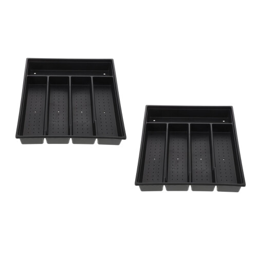 2Pièces Boîte Rangement Couverts Multiusage PP Noir Couvercle