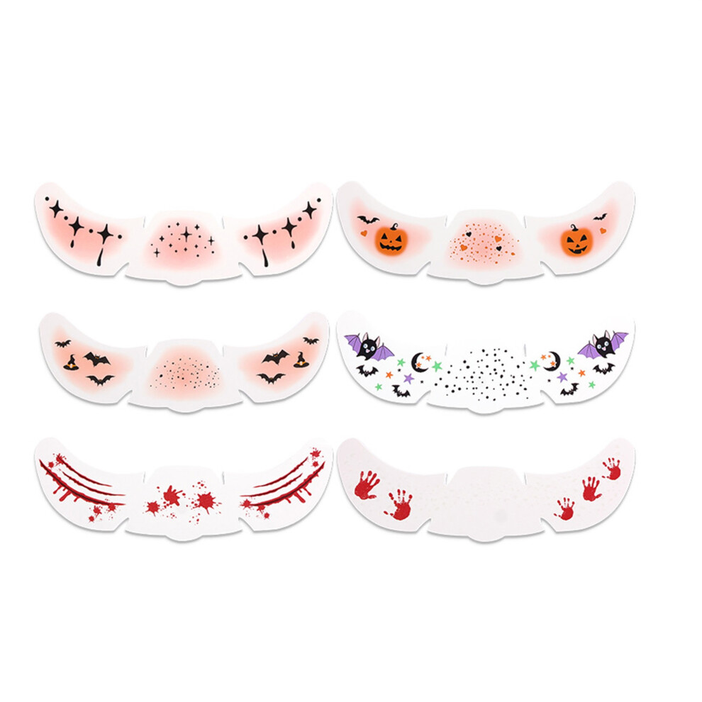 (6Pcs Set, Multicolor) Halloween Temporary Makeup Tattoos Spooky Pumpkins Bats Bloody Face Stickers for for Body Face Hand Arm