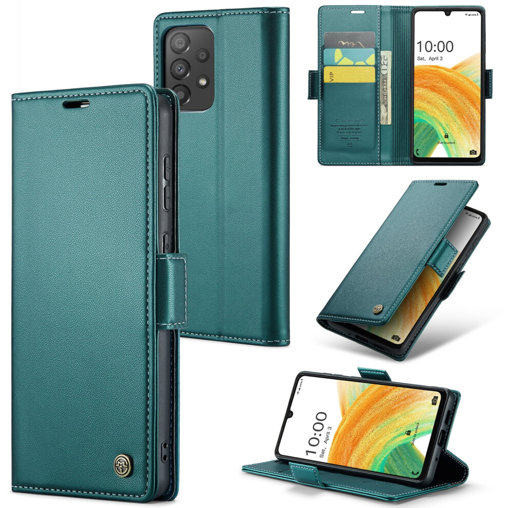 Caseme Leather Wallet Case For Compatible With Samsung Galaxy A33 5G Â Rfid Blocking, Magnetic Clasp, Kickstand, Green 9313598251725