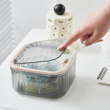 Plastic Desktop Cover Storage Box 1Pcs Grey Plastic Press Lid Desktop Trash Can 6x6x3.2" Mini Desk Basket for Sundry Storage in Living Room