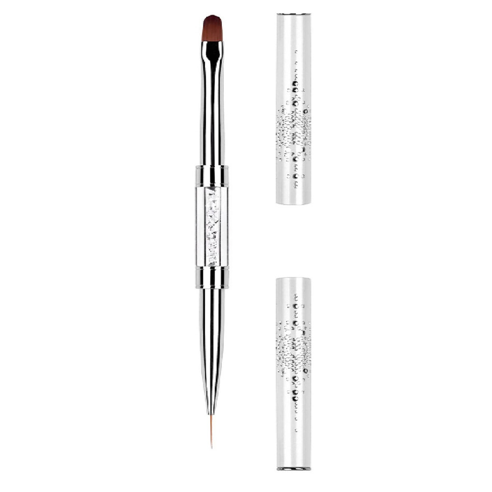 (1.2cmx18cm, White) Double End Nail Drawing Pen with Rhinestone Decor Gel Builder Painting Line Brush Manicure Tools