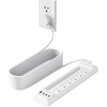 6-Outlet Surge Protector w/ 3 USB-C & 1 USB-A, Extension Cord – Compatible with Home/Office, Black & White