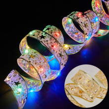 LED Christmas Ribbon – Colorful Double-Layer Gold Stamped, for Tree, Gifts & Holiday Decor
