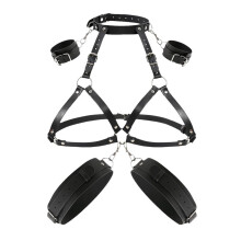 (One Size, Black) Womens Body Harness Belt BDSM Adjustable PU Chest Leg Arms Garter Body Bondage Strap Restraints Adult Bedroom Toys
