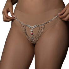 (One Size, Silver) Rhinestone Body Chain Thong Panties Summer Beach Belly Chain Bikini G String Belt for Women