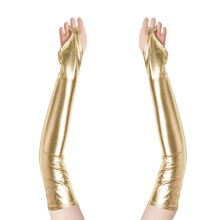 (One Size, Gold) Patent Leather Gloves Fingerless Long Gloves Adult Bedroom Toys for Women Cosplay Costumes Accessories