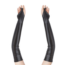 (One Size, Black) Patent Leather Gloves Fingerless Long Gloves Adult Bedroom Toys for Women Cosplay Costumes Accessories