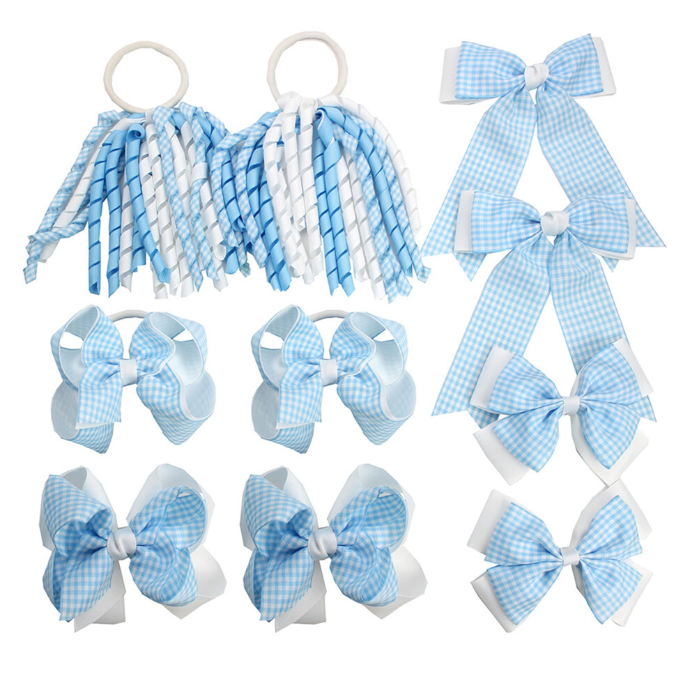 (10 Pcs, Blue) 10Pcs Back to School Hair Bow Tie Set Plaid Scrunchies for Girls Ponytail Holders Hair Accessories Bow Barrette