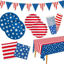 Patriotic Party Supplies Tableware Set American Flag Plates Napkins Cups Cutlery for 4th of July Memorial Day Veterans Day Decorations (Serves 25)