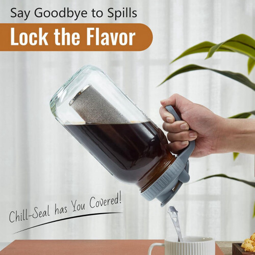 Cold Brew Coffee Maker Jar 64Oz, Thick Glass Cold Brew Pitcher Flip Cap Spout Lid with Handle 2