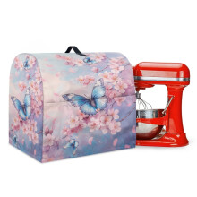 Återanvändbart dammskydd för köksblandare med fickor och handtag, kompatibel med 6-8 liters köksmaskiner, Butterfly Peach Blossom