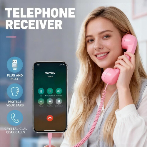 Type-C Retro Phone Handset, for compatible with iPhone & Android, Retro/Wired with Microphone, Receiver for Cell Mobile Video Conferences 1
