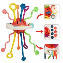 Montessori Silicone Pull String Toy for Babies, Sensory Development Activity – Compatible with Car Seat & Airplane Travel