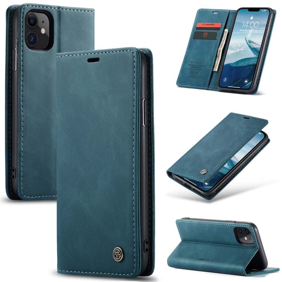 Caseme Leather Flip Wallet Case For Compatible With Iphone 11 Â Magnetic Closure, Card Holder, Shockproof, Kickstand, Blue 9448990716197