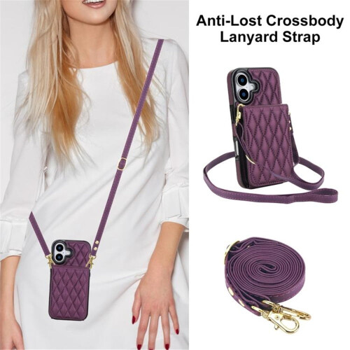 Dark Purple PU Leather RFID Wallet Case for iPhone 16 Plus 1
