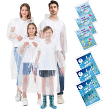 Disposable Rain Ponchos Family 6 Pack/Adults 4-10 Pack/Kids 6 Pack-50% Thicker with Sleeve