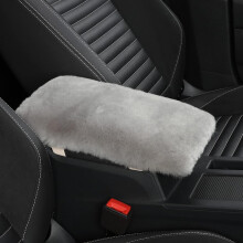 Fluffy Wool Armrest Cover 7x13 Inch, Shearling Light Gray Console Pad Compatible with Most Cars