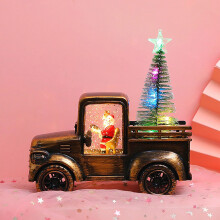 Christmas Lighted Red Truck Snow Globe With Music Spinning Lantern And Glitter Snowfall Battery & USB Powered Timer-Controlled Decorative Globe For