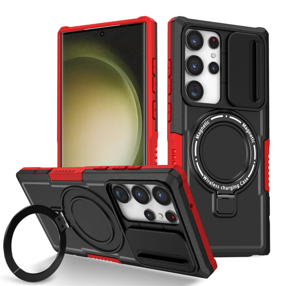 Samsung Galaxy S24 Ultra Case (6.8") Â Sliding Camera Cover, Magsafe Compatible, Shockproof, Hidden Kickstand & Ring Holder, Black/Red 9496895284150