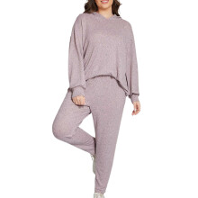 (XXXL, Pink) Women's 2 Piece Lounge Set Long Sleeve Solid Color Hooded Tops Pants Sleepwear Plus Size Sets