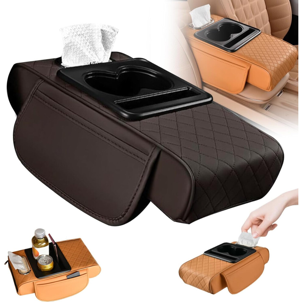Pu Leather Car Armrest Box Mat 5-In-1 Center Console Cover 908436838184