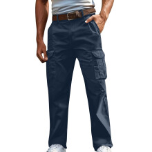 SYMOID Heren Cargo Broek 2XL - Katoen-linnenmix, Rechte Pijpen, Meerdere Zakken, Marineblauw - Ademend voor Casual/Outdoor/Werk