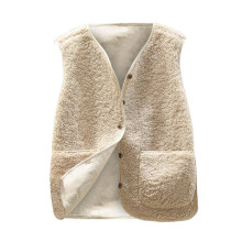 Women's Fashion Casual Loose Short Lamb Wool Fleece Vest for Autumn and Winter, Beige, Size XXXL