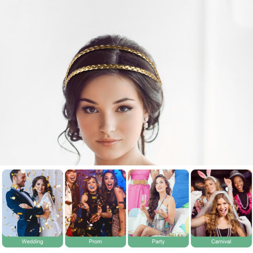 Golden Braided Headband Elastic Stretch Hair Accessory 2