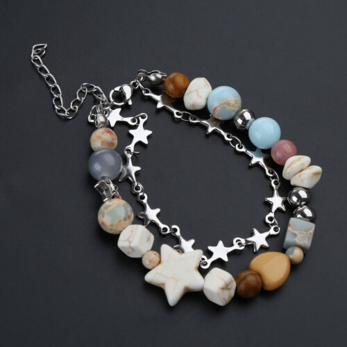 Fashion Star Beaded Bracelets Handmade Adjustable Wristband Double Layer Bangle 2