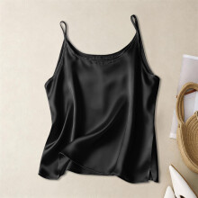 Women's Silk Satin V-neck Sleeveless Vest Black L