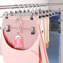 Cintres à pantalons empilables et peu encombrants avec pinces, compatibles avec les organisateurs de placard – Lot de 8
