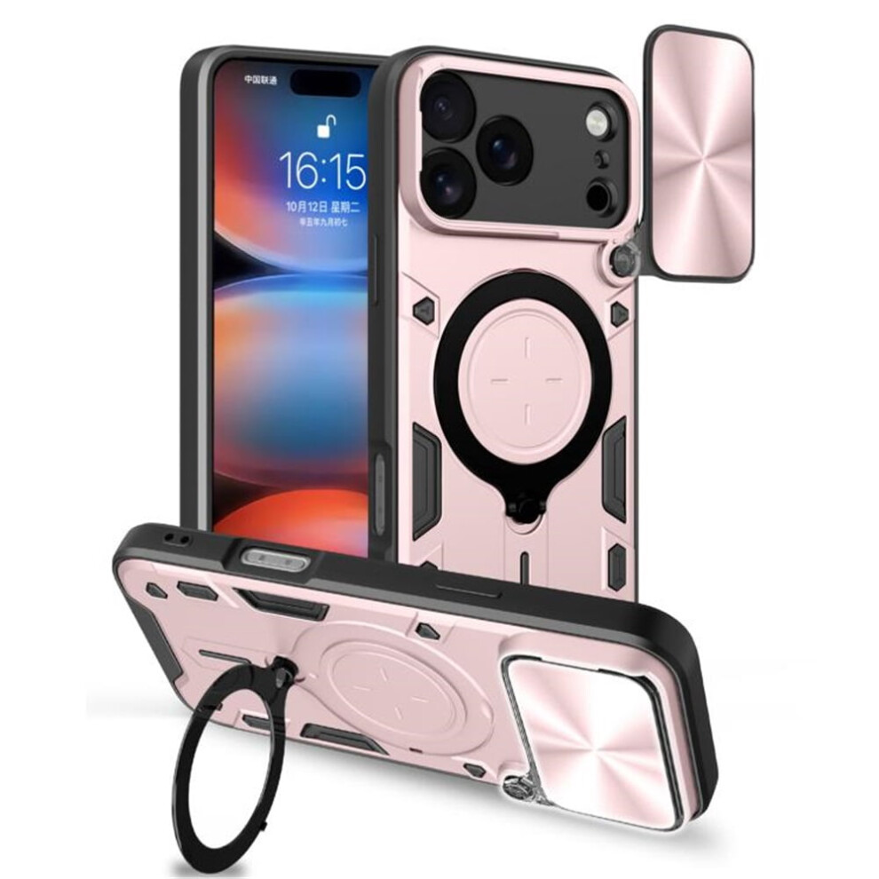Heavy Duty Case For Iphone 17 Pro Max 6.9", Sliding Lens Cover, Magnetic Car Mount, Rugged Pc+Tpu Shockproof Case, Pink 9496895284471