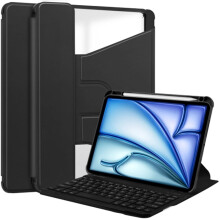 Husă inteligentă din piele transparentă cu rotire la 360 și tastatură, neagră, compatibilă cu iPad Air11 2025 / 2024