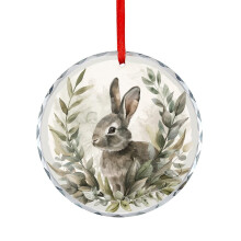Rabbit Ornament with Green Leaves and Flowers