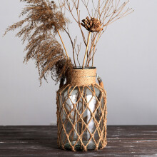 Vase en verre pour fleurs séchées, vase rustique en osier de 19,8 cm (7,8 po) pour tables de mariage, décoration rustique et nautique –