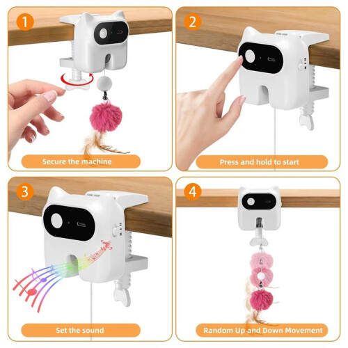 Interactive Plush Cat Toys for Cats Stretchable Rechargeable Automatic Interactive Cat Plush Toy Hanging for Cat Teaser