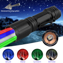 Lampe torche LED Landman avec 4 couleurs (rouge, vert, bleu, blanc)Â : lampe torche multifonctionnelle zoomable pour la pĂŞche de nuit, le camping,