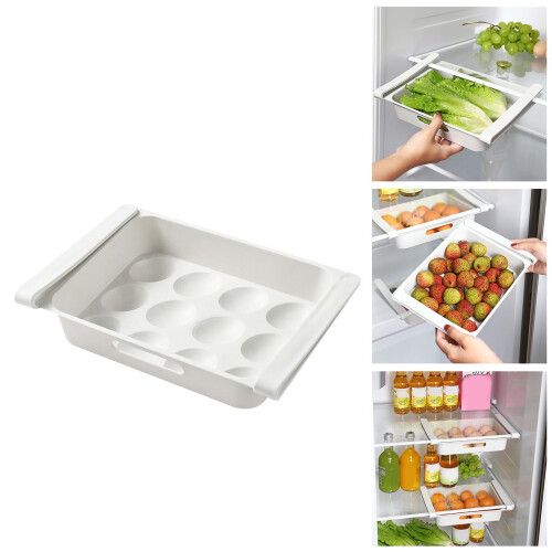 12 Compartment Fridge Organizer Pull Out Egg Tray Drawer Style Fruit Vegetable Storage Hanging Chiller Kitchen Space