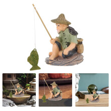 ibasenice Miniature Fisherman Figurines Fisher Man Statue Multi PVC 1Pcs