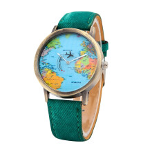 Willtoo Travel By Plane Map Damklocka Denim Tygarmband Armbandsur