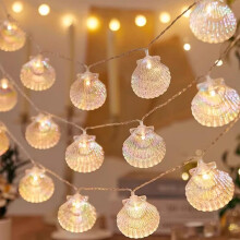 9.84FT Battery-Powered Shell String Lights, 20 LED Starfish & Seashell Fairy Lights, Ocean Theme Decor for Bedroom, Wedding, Garden, Beach
